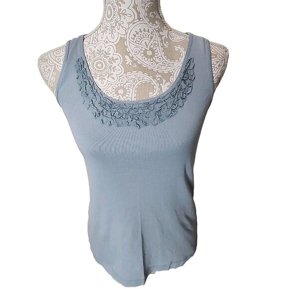 Eddie Bauer Tank Top Light Blue Sleeveless With Ruffles Women's Medium - Picture 1 of 8